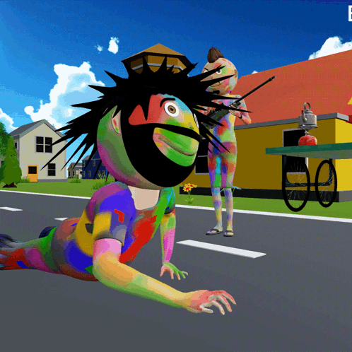Cartoon Character With Number 7 On Shirt Laying On Ground GIF