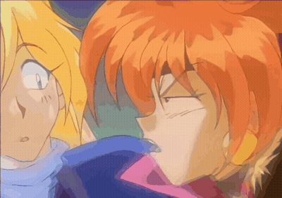 Cartoon Character With Orange Hair Looking At Another GIF