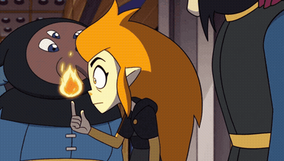 Cartoon Character With Orange Hair Pointing At Flame GIF