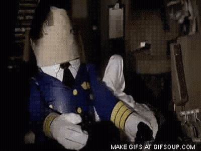Cartoon Character With Paper Bag On Head Sitting GIF