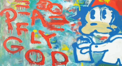 Cartoon Character With Peace And God In Red GIF