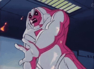 Cartoon Character With Pink and White Body in Dark Room