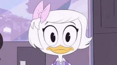 Cartoon Character With Pink Bow Standing In Front Of Door GIF