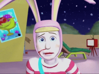Cartoon Character With Pink Bunny Hat And Bloody Nose GIF