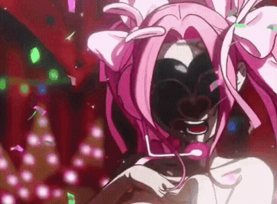 Cartoon Character With Pink Hair And Black Mask GIF