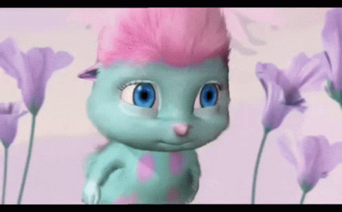 Cartoon Character With Pink Hair And Blue Eyes GIF