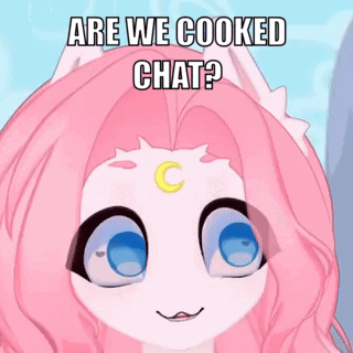 Cartoon Character With Pink Hair And Blue Eyes Says Are We Cooked Chat GIF