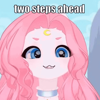Cartoon Character With Pink Hair And Crescent Moon On Forehead Two Steps Ahead GIF