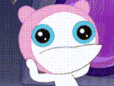 Cartoon Character With Pink Hat And Blue Eyes GIF