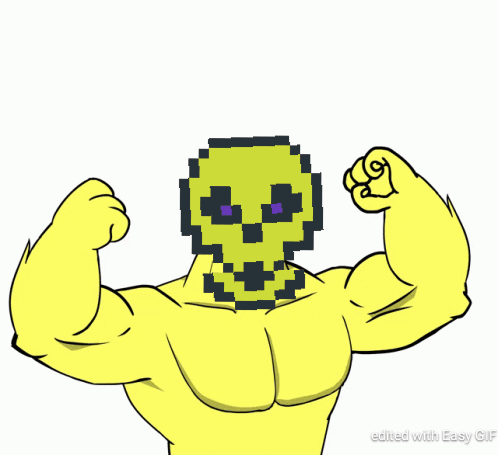 Cartoon Character With Pixelated Skull And Speech Bubble Saying Gm GIF