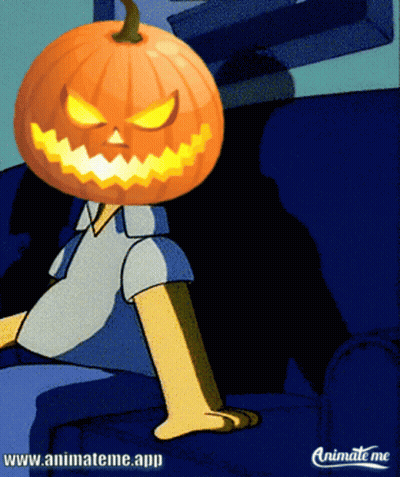 Cartoon Character With Pumpkin On Head And Www.animateme.app GIF