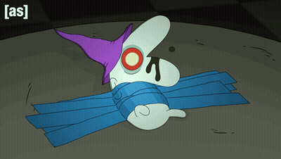Cartoon Character With Purple Cape And Blue Scarf Saying As GIF