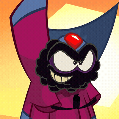 Cartoon Character With Purple Cape And Red Jewel GIF