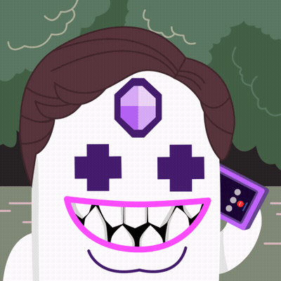 Cartoon Character With Purple Crosses And Purple Diamond GIF