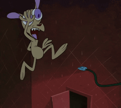 Cartoon Character With Purple Eyes And Ears Standing On Hose GIF