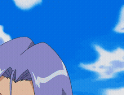 Cartoon Character With Purple Hair Against Blue Sky GIF