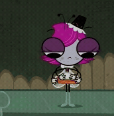 Cartoon Character With Purple Hair And Black Hat GIF