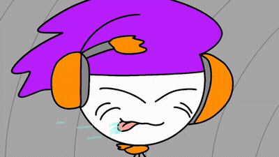 Cartoon Character With Purple Hair And Orange Headphones Making Funny Face GIF