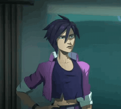 Cartoon Character With Purple Hair And Purple Shirt GIF