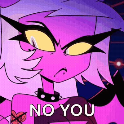 Cartoon Character With Purple Hair And Yellow Eyes Says No You GIF