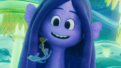 Cartoon Character With Purple Hair Holding Flower GIF