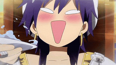 Cartoon Character With Purple Hair Holding Plate GIF