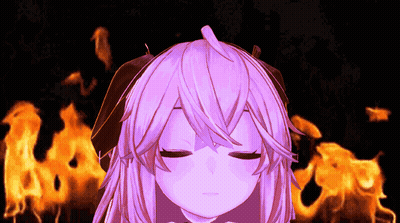 Cartoon Character With Purple Hair In Front Of Fire GIF