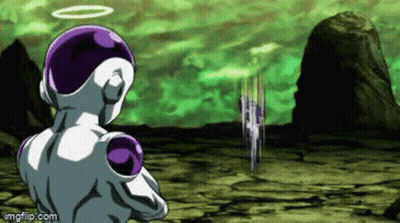 Cartoon Character With Purple Halo Standing Before Rock GIF