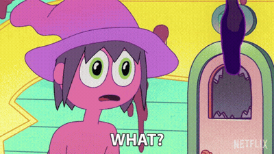 Cartoon Character With Purple Hat And Green Eyes Saying What GIF