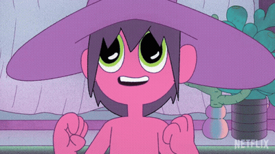 Cartoon Character With Purple Hat And Netflix Logo GIF