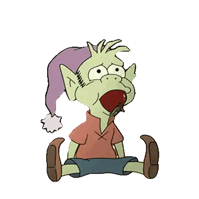 Cartoon Character With Purple Hat And Red Apple Sticker