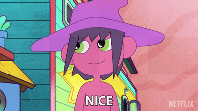 Cartoon Character With Purple Hat Saying Nice GIF