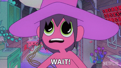 Cartoon Character With Purple Hat Saying Wait GIF
