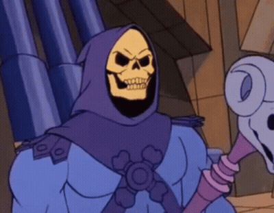 Cartoon Character With Purple Hood And Skull GIF