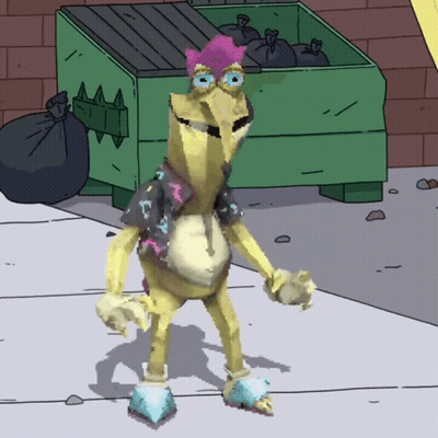 Cartoon Character With Purple Mohawk By Green Dumpster GIF