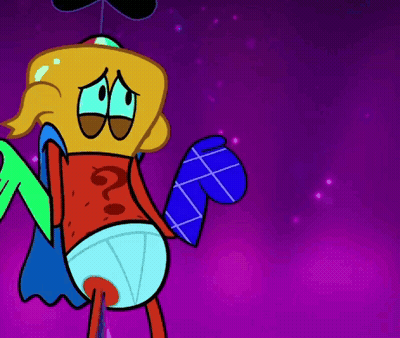 Cartoon Character With Question Mark Holding Blue Glove GIF