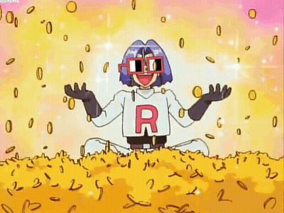 Cartoon Character With R Sitting In Gold Coins GIF