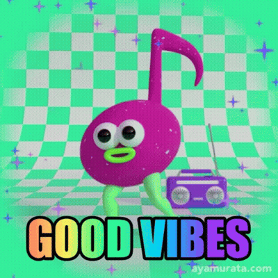 Cartoon Character With Radio Saying Good Vibes GIF