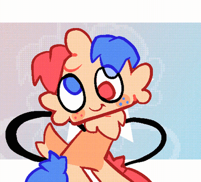 Cartoon Character With Red And Blue Hair And Black Tail GIF