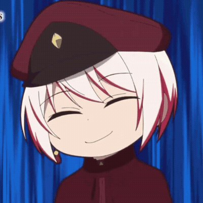 Cartoon Character With Red And White Hair Smiling In Red Hat GIF
