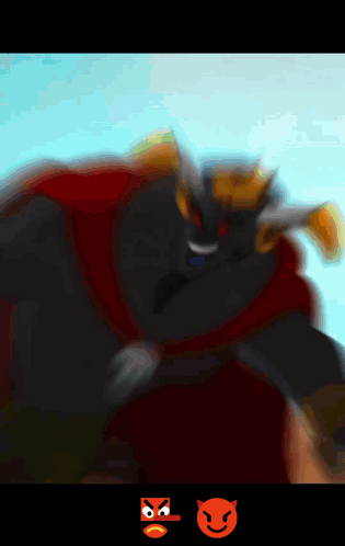 Cartoon Character With Red Cape And Red Devil Behind Him GIF