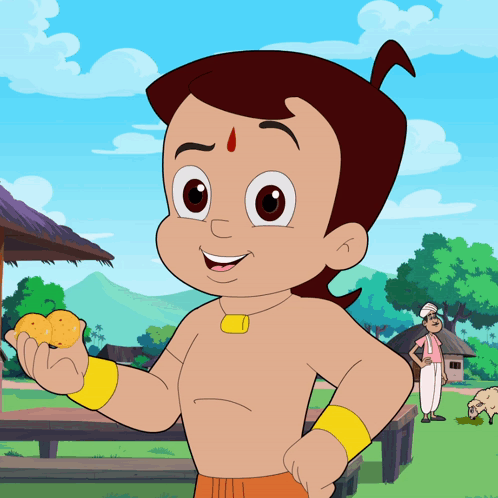Cartoon Character With Red Dot On Forehead Holding Orange GIF