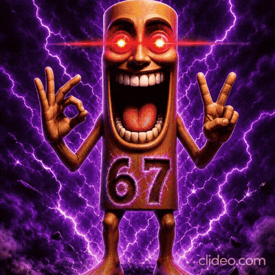 Cartoon Character With Red Eyes And 67 On Shirt GIF