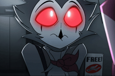 Cartoon Character With Red Eyes And Free Pizza Sign GIF