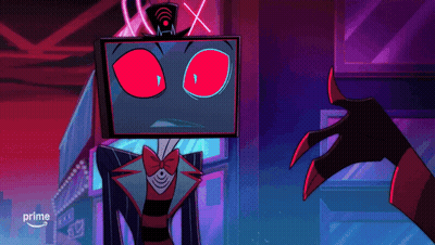 Cartoon Character With Red Eyes And TV Head GIF