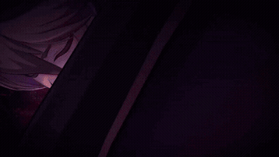 Cartoon Character With Red Eyes And White Hair Looking Out Window GIF