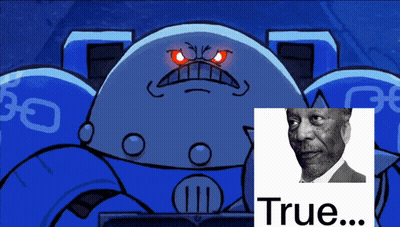 Cartoon Character With Red Eyes Next To Man Saying True GIF