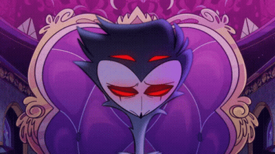 Cartoon Character With Red Eyes On Purple Couch GIF