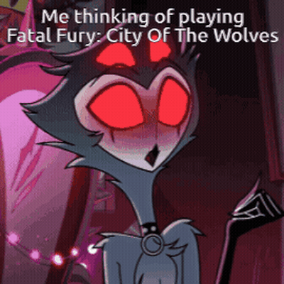 Cartoon Character With Red Eyes Saying Me Thinking Of Playing Fatal Fury City Of The Wolves GIF
