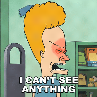 Cartoon Character With Red Face Saying I Can't See Anything GIF